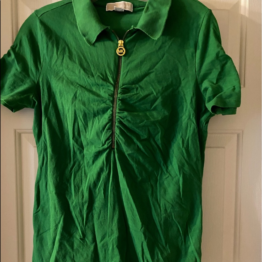 Michael Kors Sz L ruched zipper T shirt